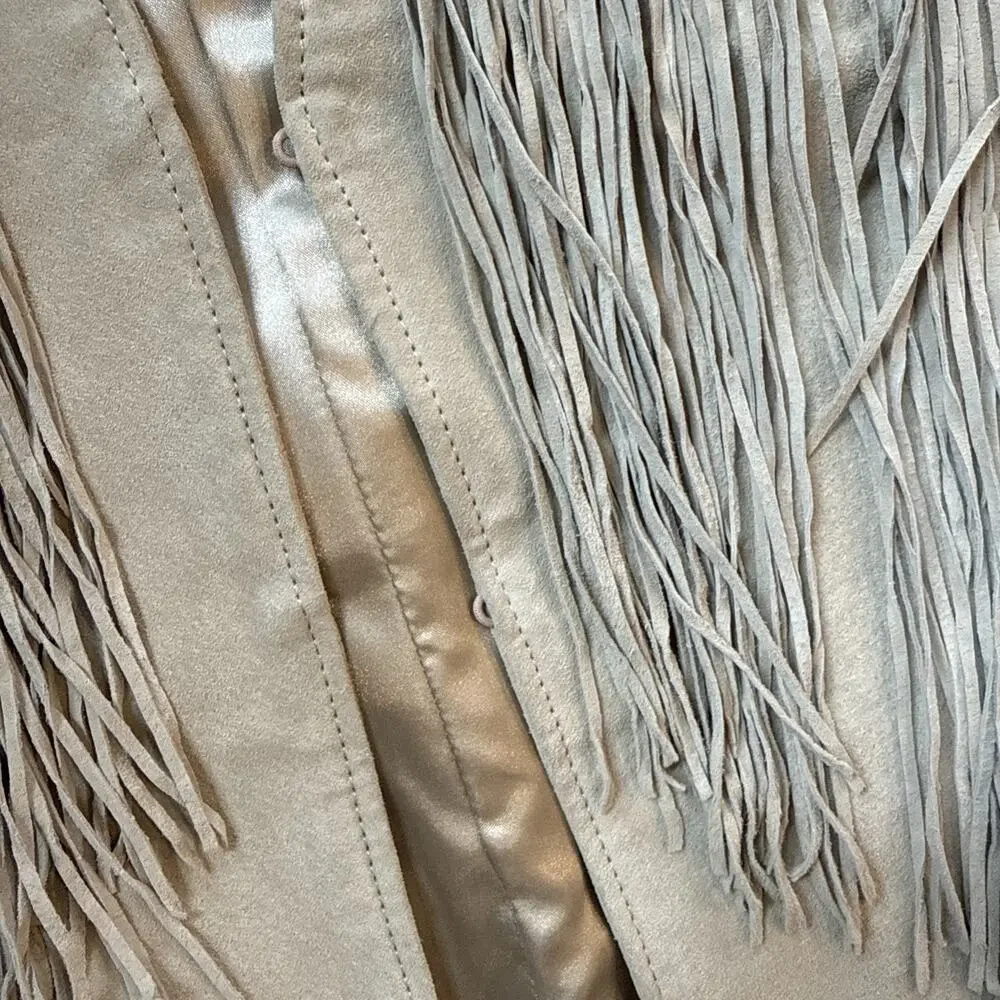 Rare NWT VTG Pamela McCoy Suede Fringe Vest Boho Western Cowgirl Beige Medium